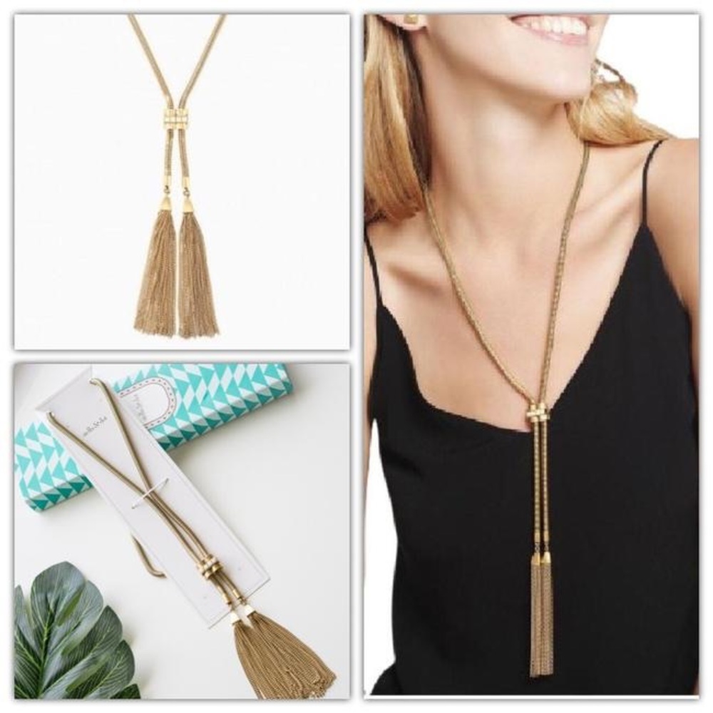 Stella & Dot Gold Double Tassel Lariat Necklace